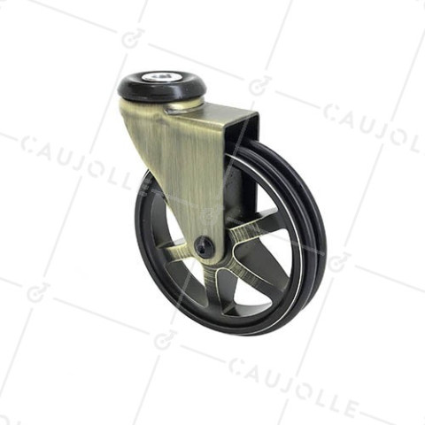 Ruota DESIGN RETRO IN ALLUMINIO DORATO DIAMETRO 100 MM CARICO 55KG CON FISSAGGIO DI 10 MM - GOLDSTYL100O • Caujolle