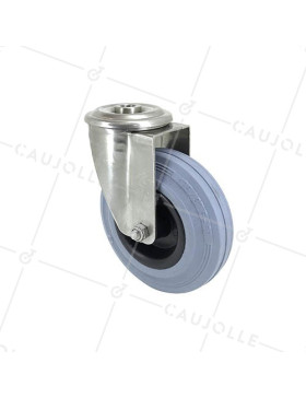 Ruota A Foro di fissaggio INOX E CAOUTCHOUC DIAMETRO 125 MM CARICO 110 KG A FISSAGGIO DI 12 MM - INOX O 125C • Caujolle
