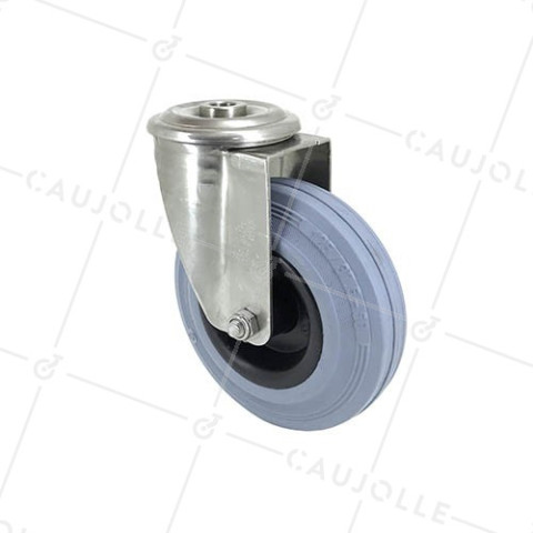 Ruota A Foro di fissaggio INOX E CAOUTCHOUC DIAMETRO 125 MM CARICO 110 KG A FISSAGGIO DI 12 MM - INOX O 125C • Caujolle