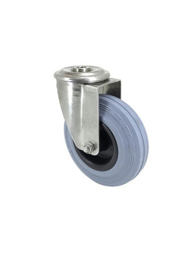 Ruota A Foro di fissaggio INOX E CAOUTCHOUC DIAMETRO 125 MM CARICO 110 KG A FISSAGGIO DI 12 MM - INOX O 125C