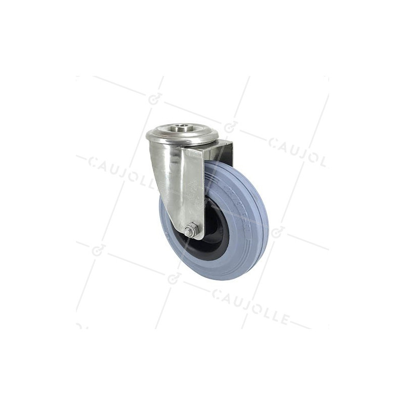 Ruota A Foro di fissaggio INOX E CAOUTCHOUC DIAMETRO 125 MM CARICO 110 KG A FISSAGGIO DI 12 MM - INOX O 125C