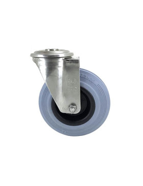 Ruota A Foro di fissaggio INOX E CAOUTCHOUC DIAMETRO 125 MM CARICO 110 KG A FISSAGGIO DI 12 MM - INOX O 125C