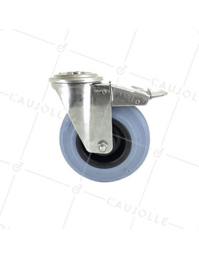 Ruota A Foro di fissaggio A FRENO INOX E GOMMA DIAMETRO 125 MM CARICO 110 KG A FISSAGGIO DI 12 MM - INOX O 125CAF