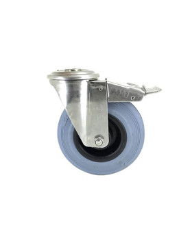 Ruota A Foro di fissaggio A FRENO INOX E GOMMA DIAMETRO 125 MM CARICO 110 KG A FISSAGGIO DI 12 MM - INOX O 125CAF