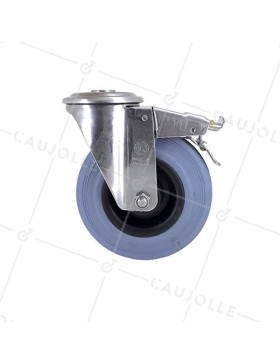 Ruota A Foro di fissaggio A FRENO INOX E GOMMA DIAMETRO 125 MM CARICO 110 KG A FISSAGGIO DI 12 MM - INOX O 125CAF