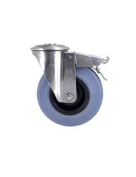 Ruota A Foro di fissaggio A FRENO INOX E GOMMA DIAMETRO 125 MM CARICO 110 KG A FISSAGGIO DI 12 MM - INOX O 125CAF