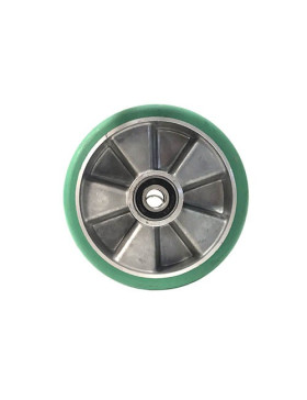 Ruota industriale in poliuretano elastico verde di diametro 200mm