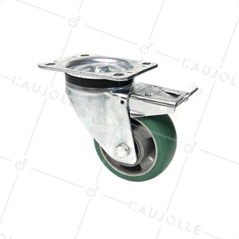Ruota PIVOTANTE A FRENO IN POLIURETANO SUPER ELASTICO PREMIUM DIAMETRO 125 MM CARICO 400KG - S76V 125AF • Caujolle