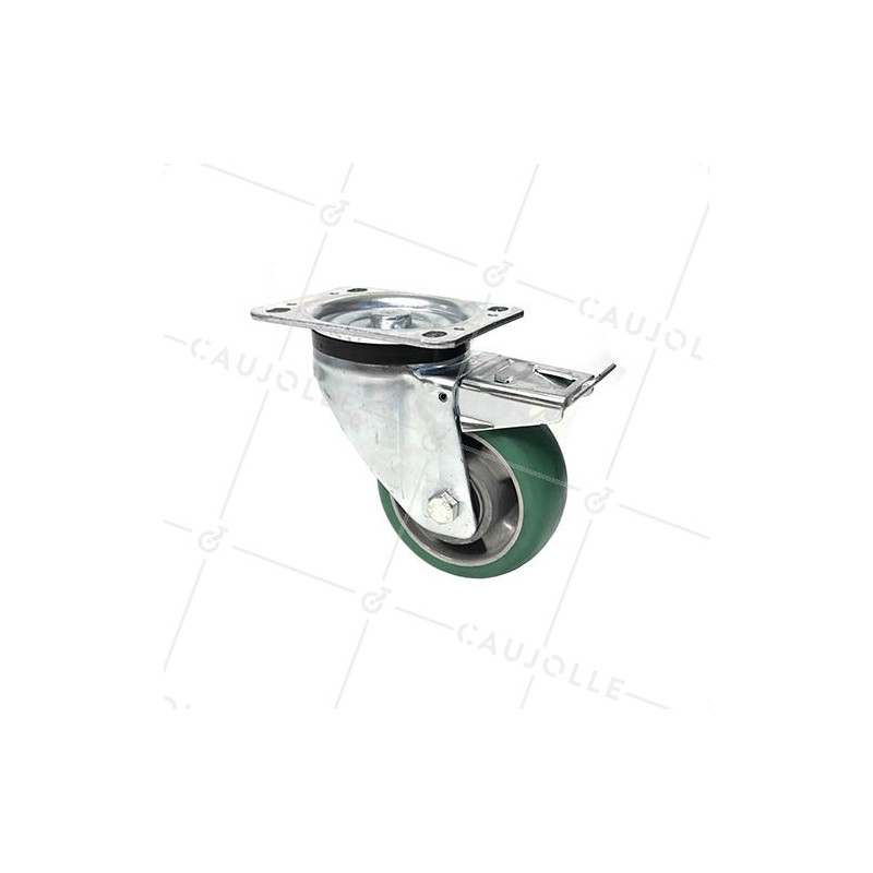 Ruota PIVOTANTE A FRENO IN POLIURETANO SUPER ELASTICO PREMIUM DIAMETRO 125 MM CARICO 400KG - S76V 125AF