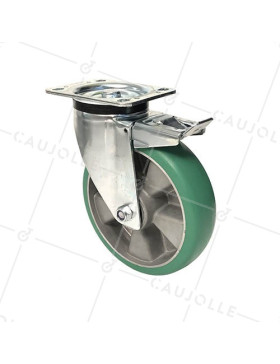 Ruota PIVOTANTE A FRENO IN POLIURETANO SUPER ELASTICO PREMIUM DIAMETRO 200MM CARICO 500KG - S76V200PAF • Caujolle