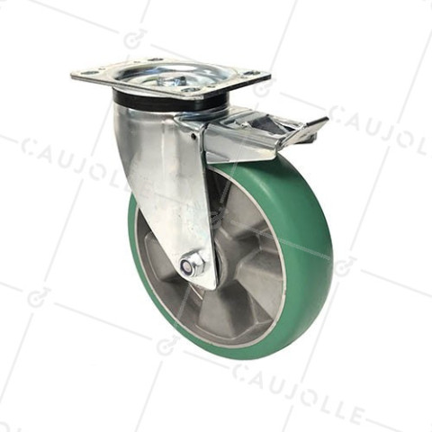 Ruota PIVOTANTE A FRENO IN POLIURETANO SUPER ELASTICO PREMIUM DIAMETRO 200MM CARICO 500KG - S76V200PAF • Caujolle