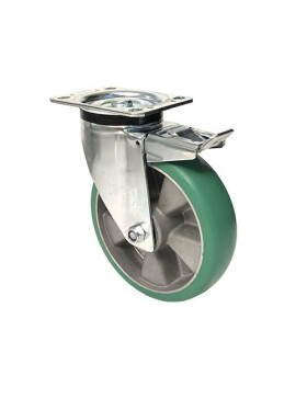 Ruota PIVOTANTE A FRENO IN POLIURETANO SUPER ELASTICO PREMIUM DIAMETRO 200MM CARICO 500KG - S76V200PAF