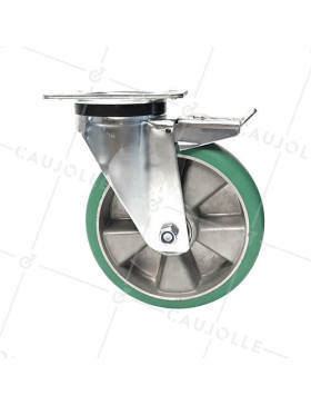 Ruota PIVOTANTE A FRENO IN POLIURETANO SUPER ELASTICO PREMIUM DIAMETRO 200MM CARICO 500KG - S76V200PAF