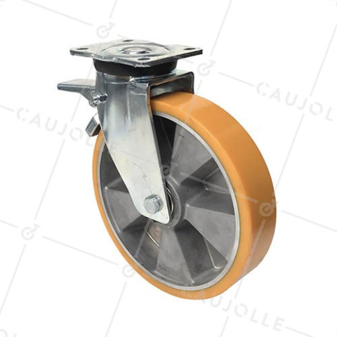Ruota A FRENO IN POLIURETANO RINFORZATO RIM IN ALLUMINIO DIAMETRO 250 MM CARICO 1000KG - S78AR 250AF • Caujolle