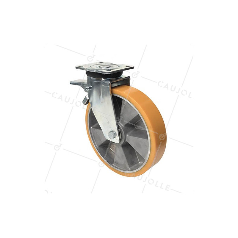 Ruota A FRENO IN POLIURETANO RINFORZATO RIM IN ALLUMINIO DIAMETRO 250 MM CARICO 1000KG - S78AR 250AF