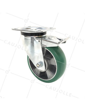 Ruota PIVOTANTE A FRENO IN POLIURETANO SUPER ELASTICO PREMIUM DIAMETRO 160 MM CARICO 500KG - S76V 160AF • Caujolle
