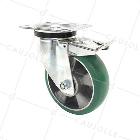 Ruota PIVOTANTE A FRENO IN POLIURETANO SUPER ELASTICO PREMIUM DIAMETRO 160 MM CARICO 500KG - S76V 160AF • Caujolle
