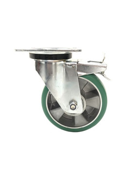 Ruota PIVOTANTE A FRENO IN POLIURETANO SUPER ELASTICO PREMIUM DIAMETRO 160 MM CARICO 500KG - S76V 160AF