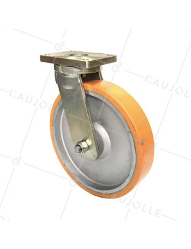 Ruota INDUSTRIALE PIVOTANTE IN GHISA E POLIURETANO DIAMETRO 400 MM CARICO 2500 KG - STEC400PIV • Caujolle