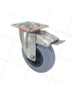 Ruota INOX IN GOMMA NON MACCHIANTI CON FRENATORE DIAMETRO 125 MM CARICO 110 KG • Caujolle