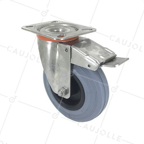 Ruota INOX IN GOMMA NON MACCHIANTI CON FRENATORE DIAMETRO 125 MM CARICO 110 KG • Caujolle