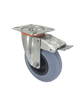 Ruota INOX IN GOMMA NON MACCHIANTI CON FRENATORE DIAMETRO 125 MM CARICO 110 KG