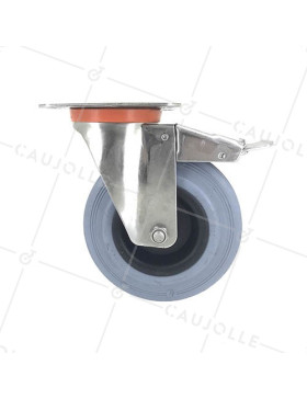 Ruota INOX IN GOMMA NON MACCHIANTI CON FRENATORE DIAMETRO 125 MM CARICO 110 KG