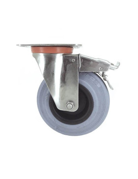 Ruota INOX IN GOMMA NON MACCHIANTI CON FRENATORE DIAMETRO 125 MM CARICO 110 KG