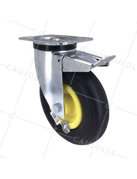 Ruota INDESTRUTTIBILE GIREVOLE CON FRENO DIAMETRO 200 MM CARICO 50KG • Caujolle