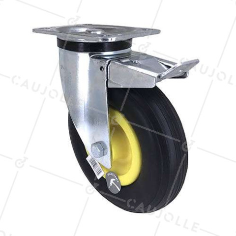 Ruota INDESTRUTTIBILE GIREVOLE CON FRENO DIAMETRO 200 MM CARICO 50KG • Caujolle