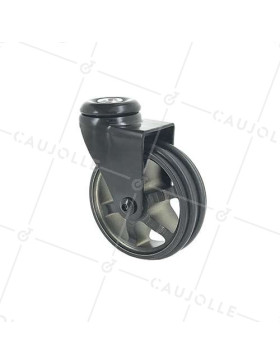 Ruota DESIGN IN ALLUMINIO NERO SPAZIATO DIAMETRO 75MM CARICO 45KG CON FISSAGGIO DA 10 MM - BLACKSTYL75O • Caujolle