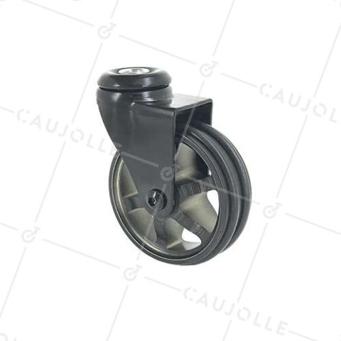 Ruota DESIGN IN ALLUMINIO NERO SPAZIATO DIAMETRO 75MM CARICO 45KG CON FISSAGGIO DA 10 MM - BLACKSTYL75O • Caujolle