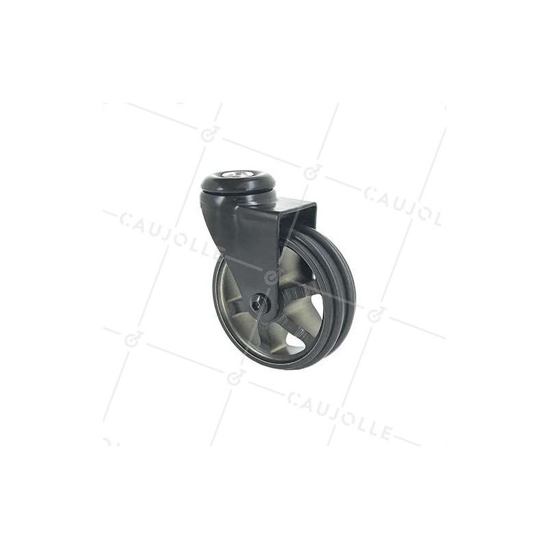 Ruota DESIGN IN ALLUMINIO NERO SPAZIATO DIAMETRO 75MM CARICO 45KG CON FISSAGGIO DA 10 MM - BLACKSTYL75O