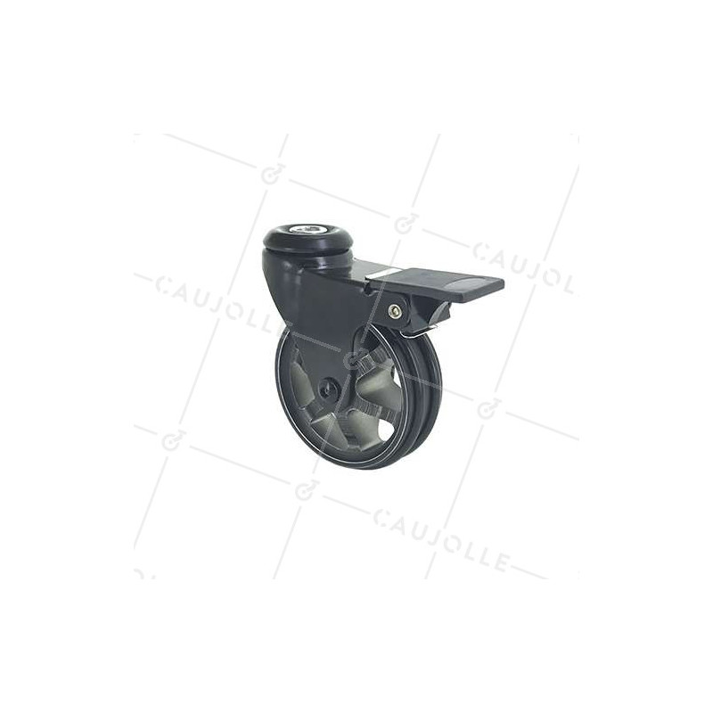 Ruota DESIGN IN ALLUMINIO NERO SPAZZOLATO CON FRENATURA DIAMETRO 75MM CARICO 45KG CON FISSAGGIO DI 10 MM - BLACKSTYL 75OAF