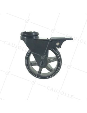 Ruota DESIGN IN ALLUMINIO NERO SPAZZOLATO CON FRENATURA DIAMETRO 75MM CARICO 45KG CON FISSAGGIO DI 10 MM - BLACKSTYL 75OAF