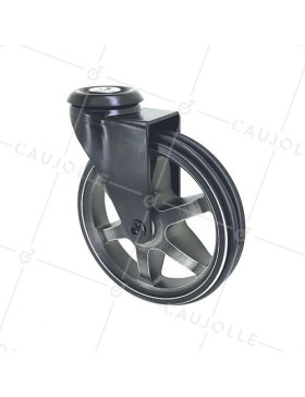 Ruota DESIGN IN ALLUMINIO NERO SPAZZOLATO DIAMETRO 125MM CARICO 70KG CON FISSAGGIO DA 10 MM - BLACKSTYL 125O • Caujolle