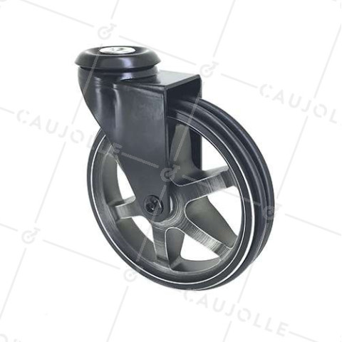 Ruota DESIGN IN ALLUMINIO NERO SPAZZOLATO DIAMETRO 125MM CARICO 70KG CON FISSAGGIO DA 10 MM - BLACKSTYL 125O • Caujolle