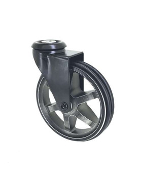 Ruota DESIGN IN ALLUMINIO NERO SPAZZOLATO DIAMETRO 125MM CARICO 70KG CON FISSAGGIO DA 10 MM - BLACKSTYL 125O