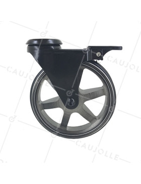 Ruota DESIGN IN ALLUMINIO NERO SPAZZOLATO CON FRENO DIAMETRO 125MM CARICO 70KG CON FISSAGGIO DI 10 MM - BLACKSTYL 125OAF