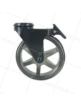 Ruota DESIGN IN ALLUMINIO NERO SPAZZOLATO CON FRENO DIAMETRO 125MM CARICO 70KG CON FISSAGGIO DI 10 MM - BLACKSTYL 125OAF