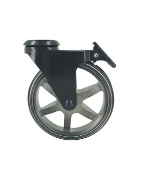 Ruota DESIGN IN ALLUMINIO NERO SPAZZOLATO CON FRENO DIAMETRO 125MM CARICO 70KG CON FISSAGGIO DI 10 MM - BLACKSTYL 125OAF