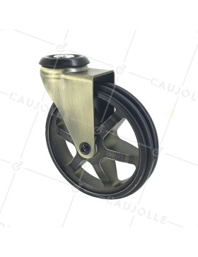 Ruota DESIGN RETRO IN ALLUMINIO D'ORO DIAMETRO 125 MM CARICO 70KG CON FISSAGGIO DA 10 MM - GOLDSTYL125O • Caujolle