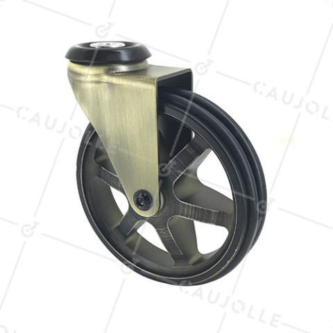 Ruota DESIGN RETRO IN ALLUMINIO D'ORO DIAMETRO 125 MM CARICO 70KG CON FISSAGGIO DA 10 MM - GOLDSTYL125O • Caujolle