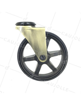 Ruota DESIGN RETRO IN ALLUMINIO D'ORO DIAMETRO 125 MM CARICO 70KG CON FISSAGGIO DA 10 MM - GOLDSTYL125O
