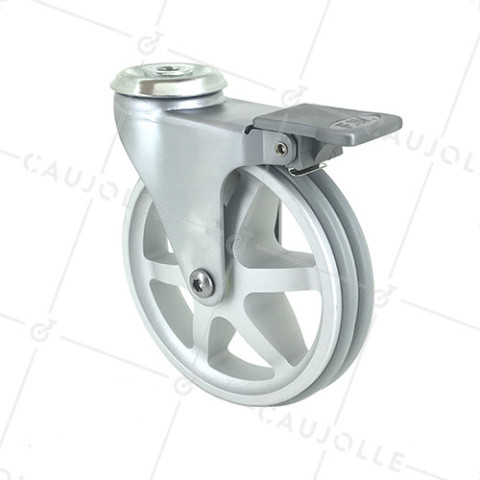 Ruota DESIGN IN ALLUMINIO GRIGIO DIAMETRO 125 MM CARICO 70KG A FISSAGGIO DI 10 MM - ALUSTYL125OAF • Caujolle