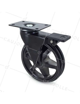 Ruota DESIGN IN ALLUMINIO NERO SPAZZOLATO CON FRENATURA DIAMETRO 125MM CARICO 70KG - BLACKSTYL 125PAF • Caujolle