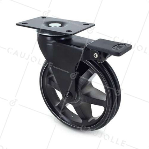 Ruota DESIGN IN ALLUMINIO NERO SPAZZOLATO CON FRENATURA DIAMETRO 125MM CARICO 70KG - BLACKSTYL 125PAF • Caujolle