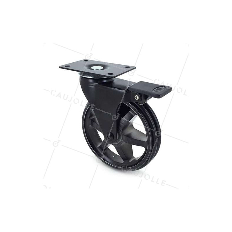 Ruota DESIGN IN ALLUMINIO NERO SPAZZOLATO CON FRENATURA DIAMETRO 125MM CARICO 70KG - BLACKSTYL 125PAF