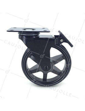 Ruota DESIGN IN ALLUMINIO NERO SPAZZOLATO CON FRENATURA DIAMETRO 125MM CARICO 70KG - BLACKSTYL 125PAF
