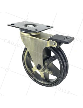 Ruota DESIGN RETRO CON FRENIO IN ALLUMINIO DORATO DIAMETRO 125 MM CARICO 70KG - GOLDSTYL125PAF • Caujolle